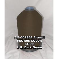 A-A-50195A Aramid Thread, Tex 207, Size 1800, Color I. R. Dark Green 34086