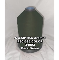 A-A-50195A Aramid Thread, Tex 138, Size 1200, Color Dark Green 34092 