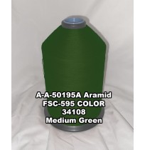 A-A-50195A Aramid Thread, Tex 207, Size 1800, Color Medium Green 34108 