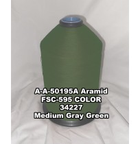 A-A-50195A Aramid Thread, Tex 415, Size 3500, Color Medium Gray Green 34227 
