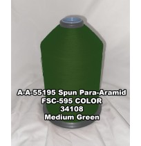 A-A-55195 Spun Para-Aramid Thread, Tex 30/5, Size 90, Color Medium Green 34108 