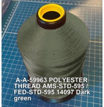 A-A-59963 Polyester Thread Type II (Coated) Size 3 Tex 210 AMS-STD-595 / FED-STD-595 Color 14097 Dark green