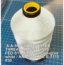 A-A-59963 Polyester Thread Type II (Coated) Size 6 Tex 400 AMS-STD-595 / FED-STD-595 Color 17875 Insignia white / ANA 515 / MIL-E-1115 #30