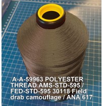 A-A-59963 Polyester Thread Type I (Non-Coated) Size AA Tex 30 AMS-STD-595 / FED-STD-595 Color 30118 Field drab camouflage / ANA 617