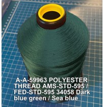 A-A-59963 Polyester Thread Type I (Non-Coated) Size 4 Tex 270 AMS-STD-595 / FED-STD-595 Color 34058 Dark blue green / Sea blue