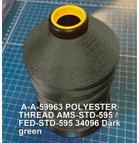 A-A-59963 Polyester Thread Type I (Non-Coated) Size 4 Tex 270 AMS-STD-595 / FED-STD-595 Color 34096 Dark green