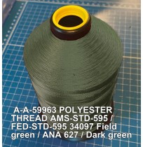 A-A-59963 Polyester Thread Type I (Non-Coated) Size 4 Tex 270 AMS-STD-595 / FED-STD-595 Color 34097 Field green / ANA 627 / Dark green