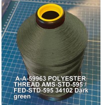A-A-59963 Polyester Thread Type I (Non-Coated) Size 4 Tex 270 AMS-STD-595 / FED-STD-595 Color 34102 Dark green