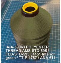 A-A-59963 Polyester Thread Type I (Non-Coated) Size 4 Tex 270 AMS-STD-595 / FED-STD-595 Color 34151 Interior green / TT-P-1757 / ANA 611