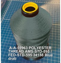 A-A-59963 Polyester Thread Type I (Non-Coated) Size 4 Tex 270 AMS-STD-595 / FED-STD-595 Color 34158 Blue drab