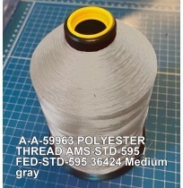 A-A-59963 Polyester Thread Type II (Coated) Size 3 Tex 210 AMS-STD-595 / FED-STD-595 Color 36424 Medium gray