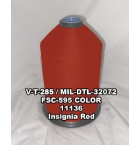 V-T-285F Polyester Thread, Type I, Tex 92, Size F, Color Insignia Red 11136 