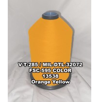 MIL-DTL-32072 Polyester Thread, Type I, Tex 138, Size FF, Color Orange Yellow 13538 