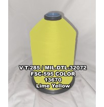 V-T-285F Polyester Thread, Type I, Tex 138, Size FF, Color Lime Yellow 13670 