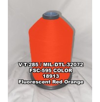 MIL-DTL-32072 Polyester Thread, Type I, Tex 346, Size 5/C, Color Fluorescent Red Orange 18913 