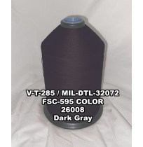V-T-285F Polyester Thread, Type II, Tex 92, Size F, Color Dark Gray 26008 