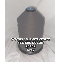 V-T-285F Polyester Thread, Type I, Tex 46, Size B, Color Gray 26152 