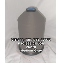 V-T-285F Polyester Thread, Type I, Tex 92, Size F, Color Medium Gray 26270 