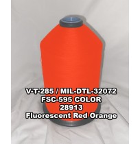 MIL-DTL-32072 Polyester Thread, Type I, Tex 415, Size 6/C, Color Fluorescent Red Orange 28913 