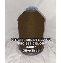 V-T-285F Polyester Thread, Type I, Tex 92, Size F, Color Olive Drab 34087 