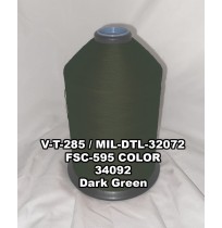 V-T-285F Polyester Thread, Type I, Tex 207, Size 3/C, Color Dark Green 34092 