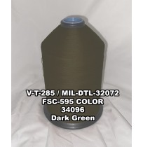 V-T-285F Polyester Thread, Type I, Tex 207, Size 3/C, Color Dark Green 34096 