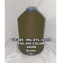 MIL-DTL-32072 Polyester Thread, Type I, Tex 92, Size F, Color Green 34098 