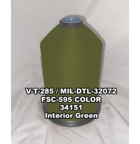 V-T-285F Polyester Thread, Type II, Tex 138, Size FF, Color Interior Green 34151