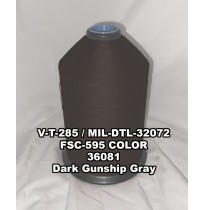 V-T-285F Polyester Thread, Type II, Tex 92, Size F, Color Dark Gunship Gray 36081 