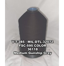 V-T-285F Polyester Thread, Type II, Tex 92, Size F, Color Medium Gunship Gray 36118 