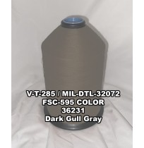V-T-285F Polyester Thread, Type I, Tex 33, Size AA, Color Dark Gull Gray 36231 