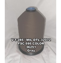 V-T-285F Polyester Thread, Type I, Tex 207, Size 3/C, Color Gray 36251 