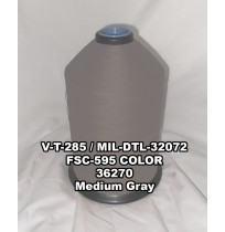 V-T-285F Polyester Thread, Type II, Tex 46, Size B, Color Medium Gray 36270 