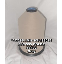 V-T-285F Polyester Thread, Type I, Tex 207, Size 3/C, Color Gray 36492 